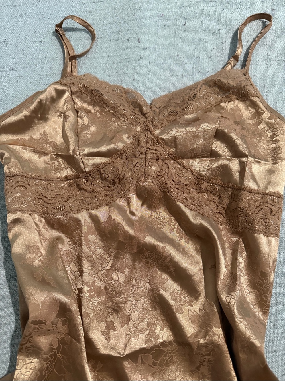 SHEIN Bronze Satin Lace Slip Mini Dress - Picture 2 of 7